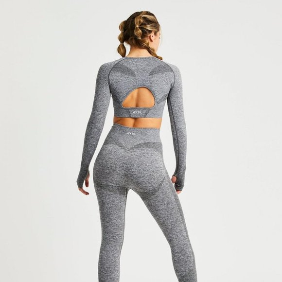 AYBL MOTION SEAMLESS LONG SLEEVE CROP TOP GREY MARL SIZE M - Picture 3 of 9